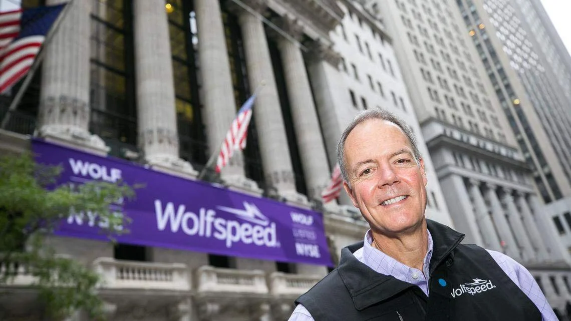 Wolfspeed CEO Gregg Lowe at the New York Stock Exchange on listing day